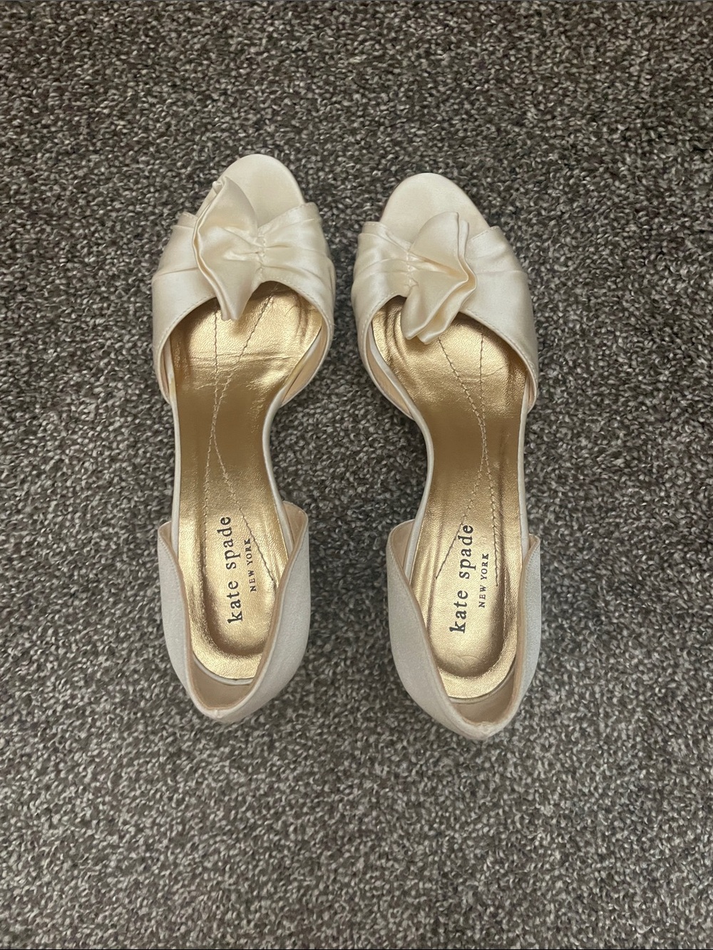 Kate Spade Ivory Satin Bow Peep-Toe Mules (7B)